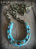 1607 Lucky Horseshoe necklace, horseshoe necklace, good luck necklace, lucky necklace, antiqued brass, big, chunky, bold and badass, patina