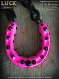 1606 Lucky Horseshoe necklace, horseshoe necklace, fun jewelry, lucky necklace, black chain, big, chunky, bold and badass, hot pink, neon