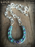 1608 Lucky Horseshoe necklace, horseshoe necklace, good luck necklace, lucky necklace, silver, tanzanite, big, chunky, bold & badass, patina