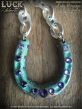 1608 Lucky Horseshoe necklace, horseshoe necklace, good luck necklace, lucky necklace, silver, tanzanite, big, chunky, bold & badass, patina