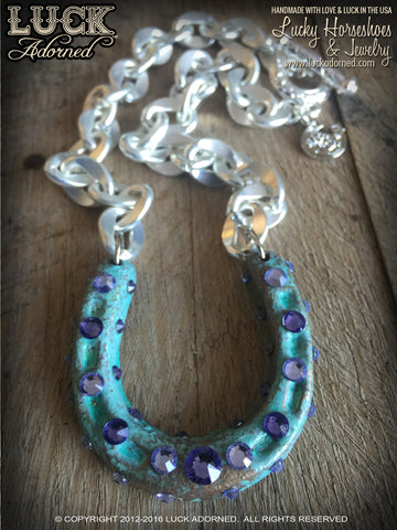 1608 Lucky Horseshoe necklace, horseshoe necklace, good luck necklace, lucky necklace, silver, tanzanite, big, chunky, bold & badass, patina