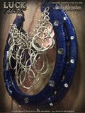 Cobalt Faith Luck Adorned Lucky Horseshoe has a sterling silver cross with blue lapis stone that is surrounded by a stunning backdrop of silver beauty.