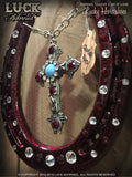 Crimson Faith Lucky Horseshoe is laced with White diamond and red ruby Swarovski crystals are sprinkled throughout and all this luck hangs from big, chunky, silver tone chain!